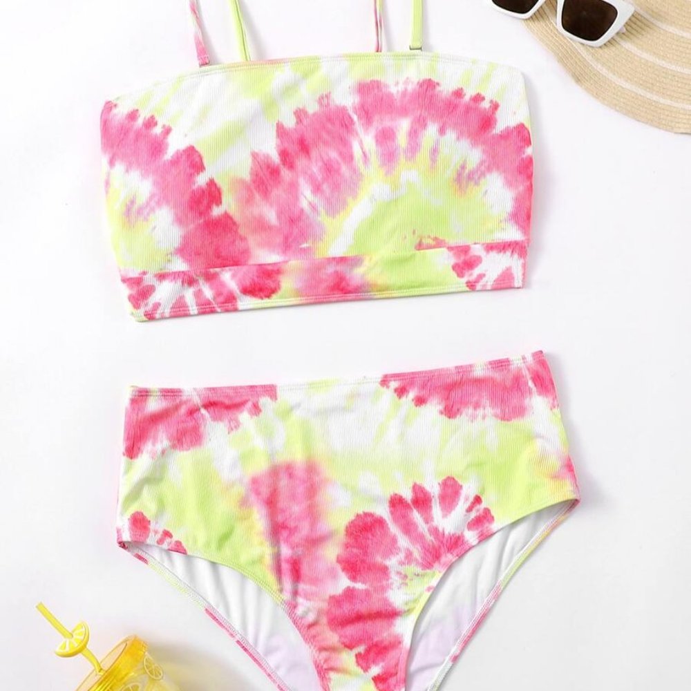 Plus Tie Dye High Waist Bikini Swimsuit